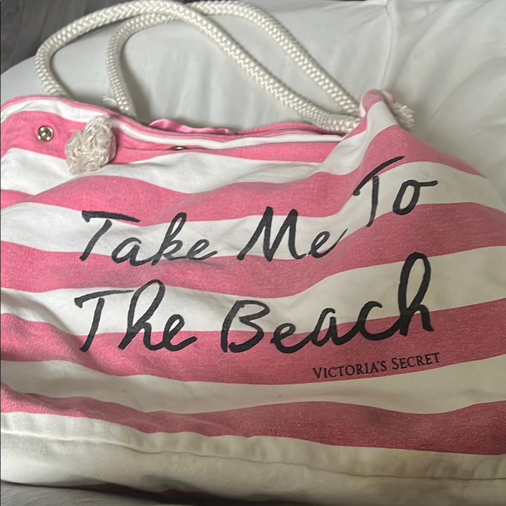 Victoria's Secret Pink and White Striped Tote Bag - Picture 2 of 3